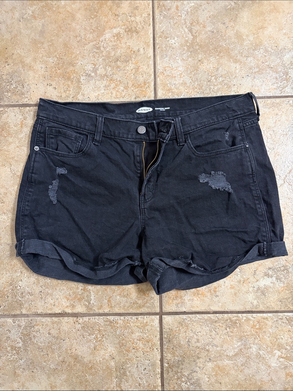 Old Navy Black Distressed Roll-Hem Denim Shorts
